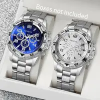2PCS Fashion Men Business Watches Luxury Large Dial Mens Quartz Watch Set Relogio Masculino（Without Box） 1