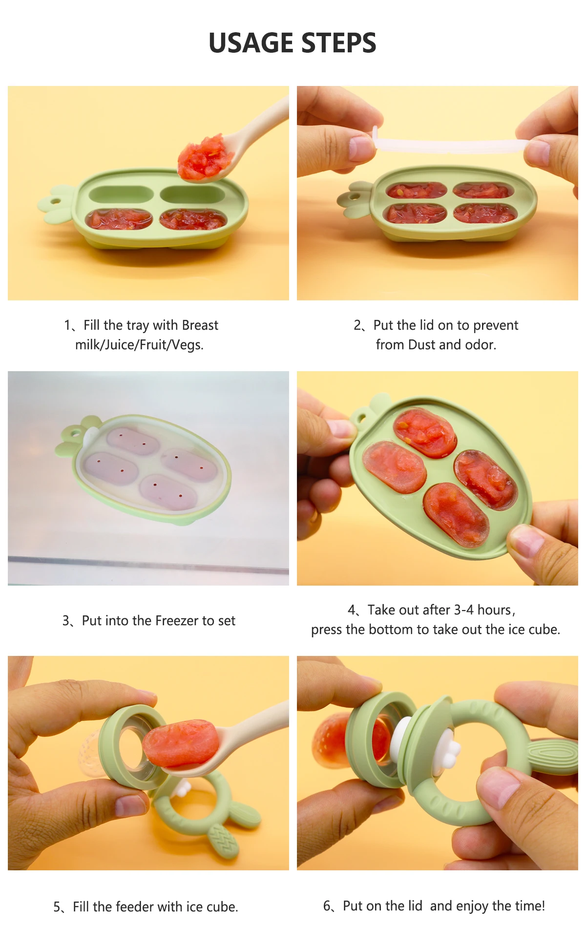 Baby Fruit Food Feeder & Mini Freezer Nibble Tray Combo, Breastmilk Popsicle Molds for Cooling Relief, BPA Free Silicone Feeder