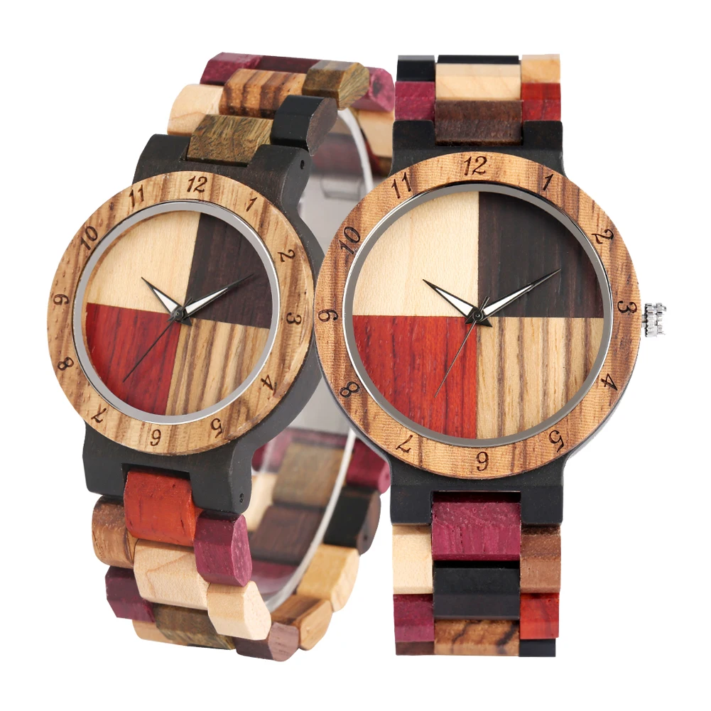 

4 Colors Wooden Couple Quartz Wristwatches Full Wooden Bangle Watch Band Folding Clasp Men Women Casual Watches Anniversary Gift