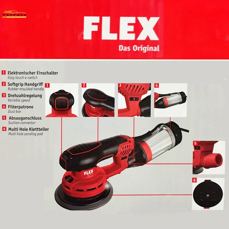 German FLEX 6 Inch Grinding Machine Orbital Electrical Multifunction Vacuum Head Putty For Car Polisher Wood Corners Sander