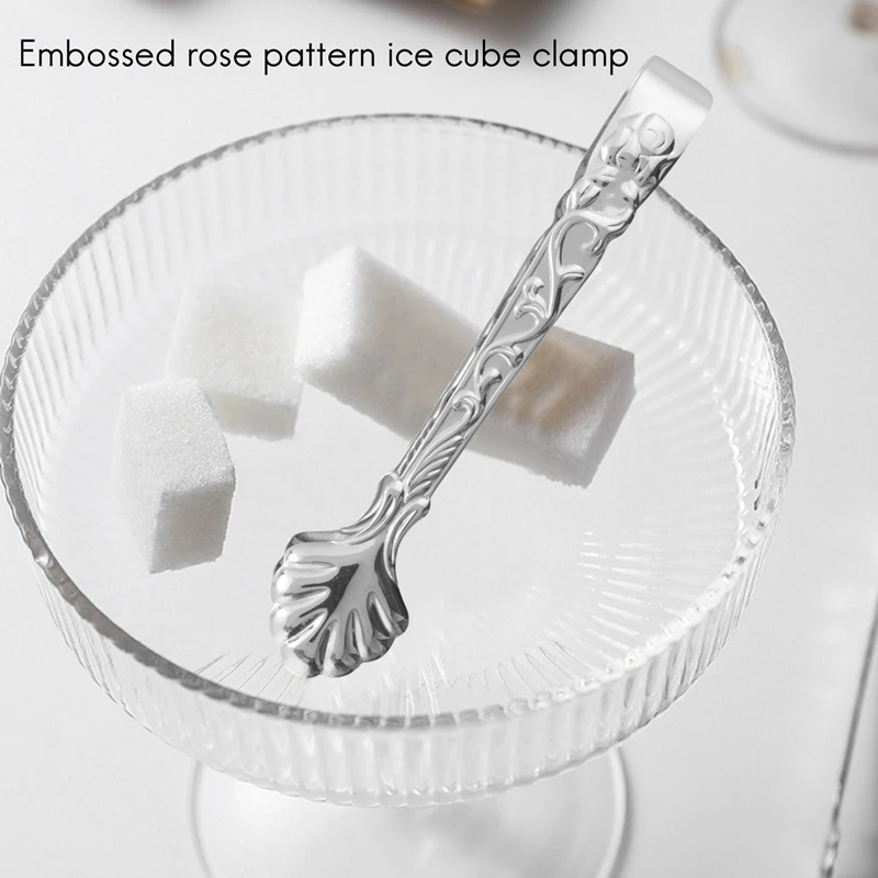 6 Pcs Vintage Rose Relief Ice Square Clips Sugar Tongs Foods Clips Kitchen Serving Tong Barware
