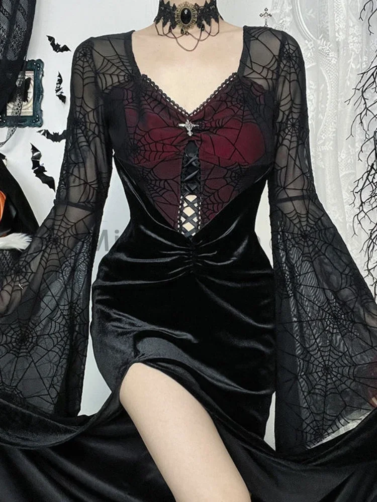 2000s Gothic Grunge Y2k Lace Dress Women Dark Academia Sexy