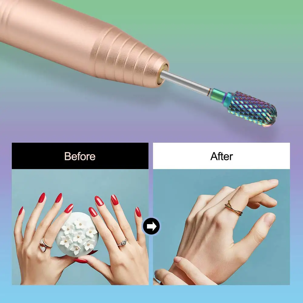 7 Pcs/Set Rainbow Tungsten Milling Cutter For Manicure Gel Cuticles Remove Polishing Toos Nail Drill Bits 6