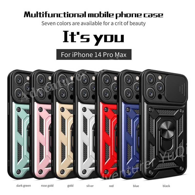 Shockproof Case for iPhone 14 13 12 11 Pro Max Armor Mobile Phone Cover Camera Protection Push Window Ring Stand Bumper X XS XR best iphone 11 Pro Max case