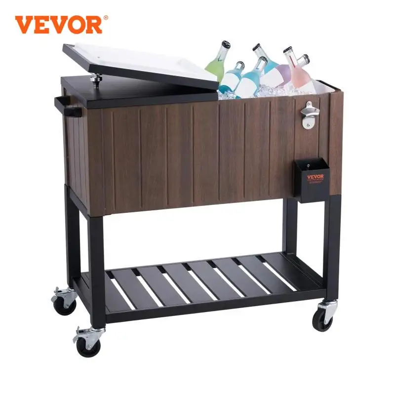VEVOR 80QT Rolling Ice Chest Cooler Cart Portable Bar Drink Cooler Beverage Bar Stand Up for Patio Backyard Party Pool