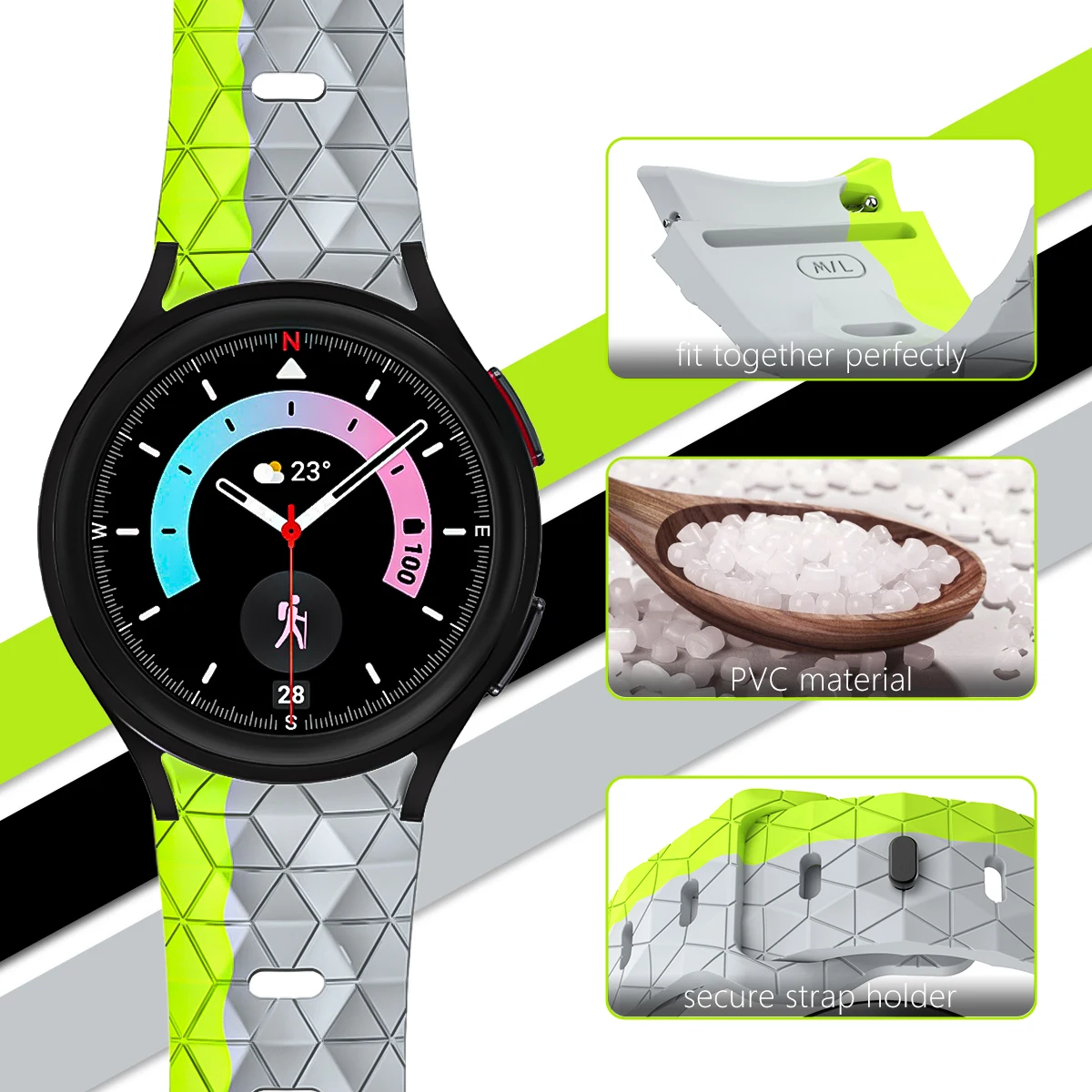 Pulseira de silicone para Samsung Galaxy Watch, Pulseira de futebol, 6 Classic, 47mm, 43mm, 4 Classic, 5, 5Pro, 45mm, 4, 6, 40mm, 44mm