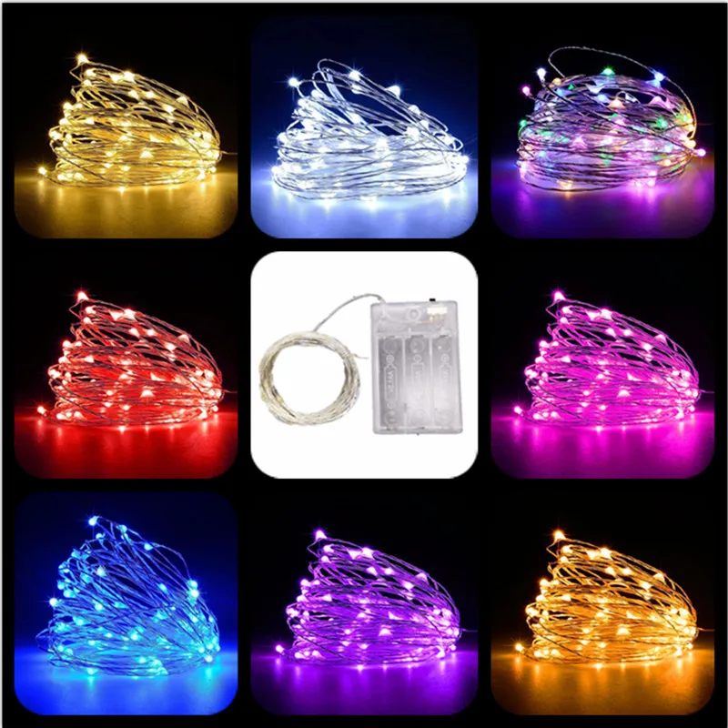

LED String Lights Silver Wire Fairy Warm White Garland Home Christmas tree Wedding Holiday Party Decoration Powered By Battery
