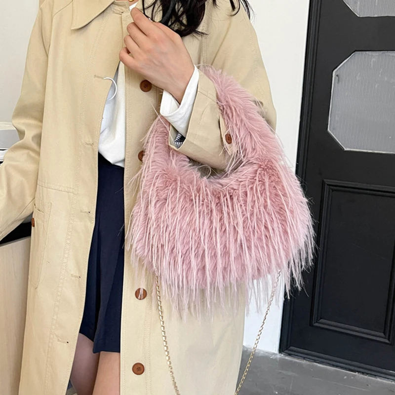 Plush Bag Winter Bag Versatile Plush Crossbody Bag Women Korean Style One-shoulder Handbag Bag Attendance Bag
