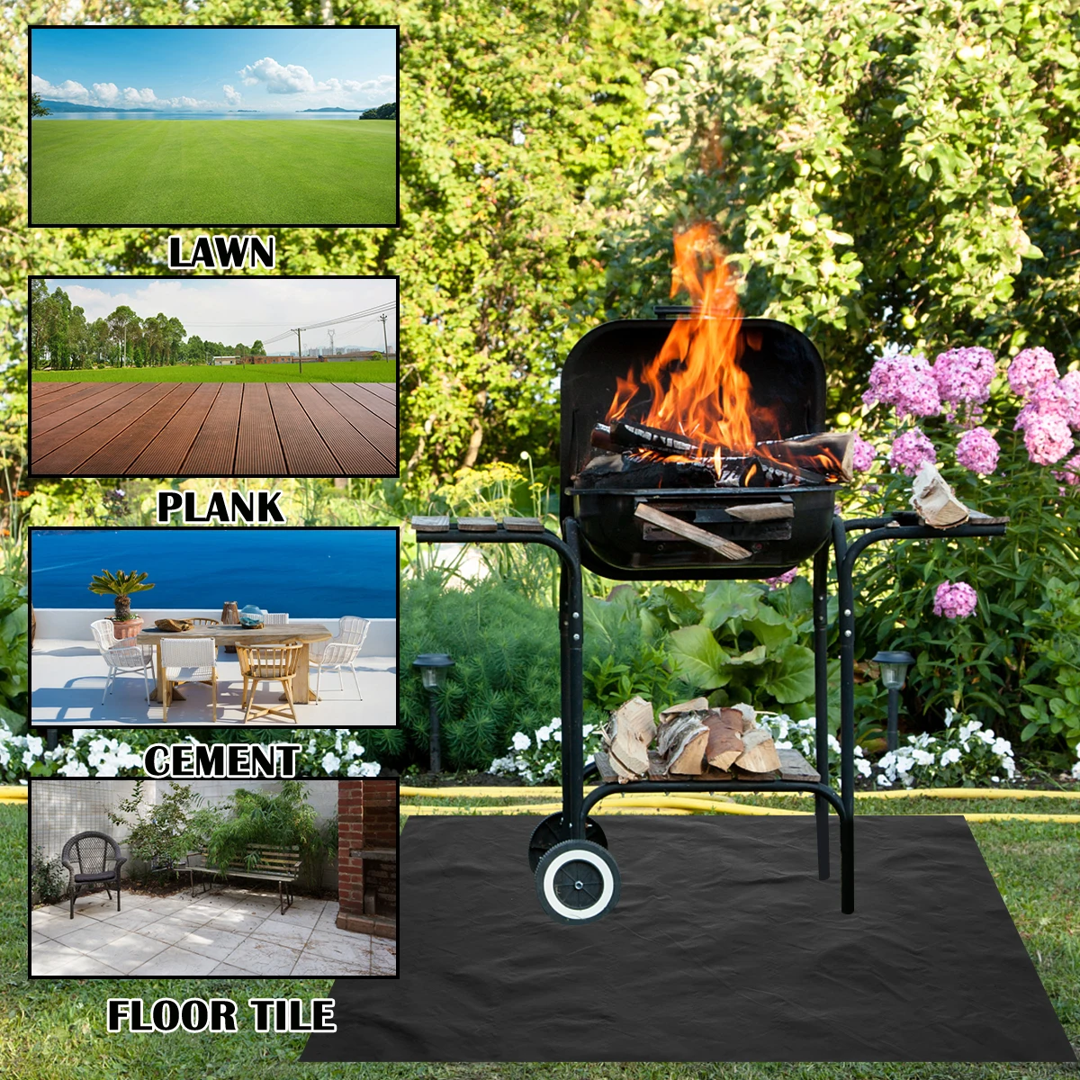 Fireproof Grill Pad Foldable Fire Pit Mat Heat Resistant Square Barbeque Protective Mat Portable Lawn Terrace Grill Rug Reusable