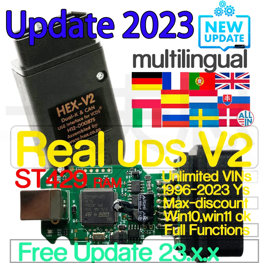 Real V2 St429 Vcds Oem 1:1 Vagcom Vag Com Hex-V2 Per Vw-Audi Cars 1996-2023 Anni Obdii Autocom Diagnostic Scan Funzioni Complete