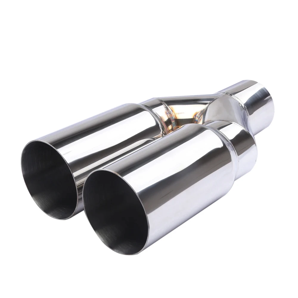 Exhaust Tailpipe Muffler 63mm Inlet 76mm Outlet Double Cylinder Stainless Steel For Car Exhaust System Replacement