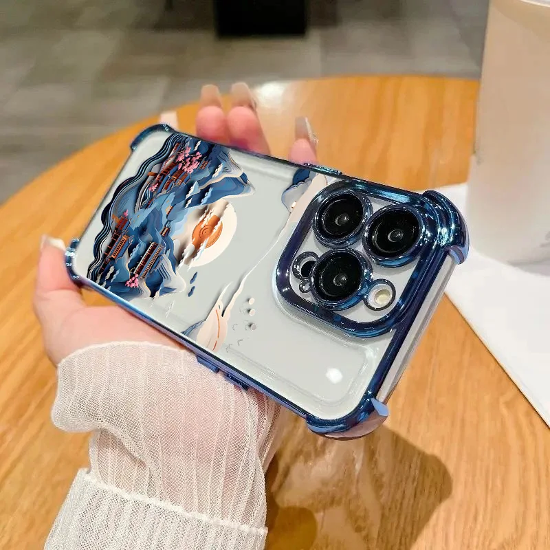Elegant Landscape Design Shockproof Phone Case - Luxury Plating Clear Finish
