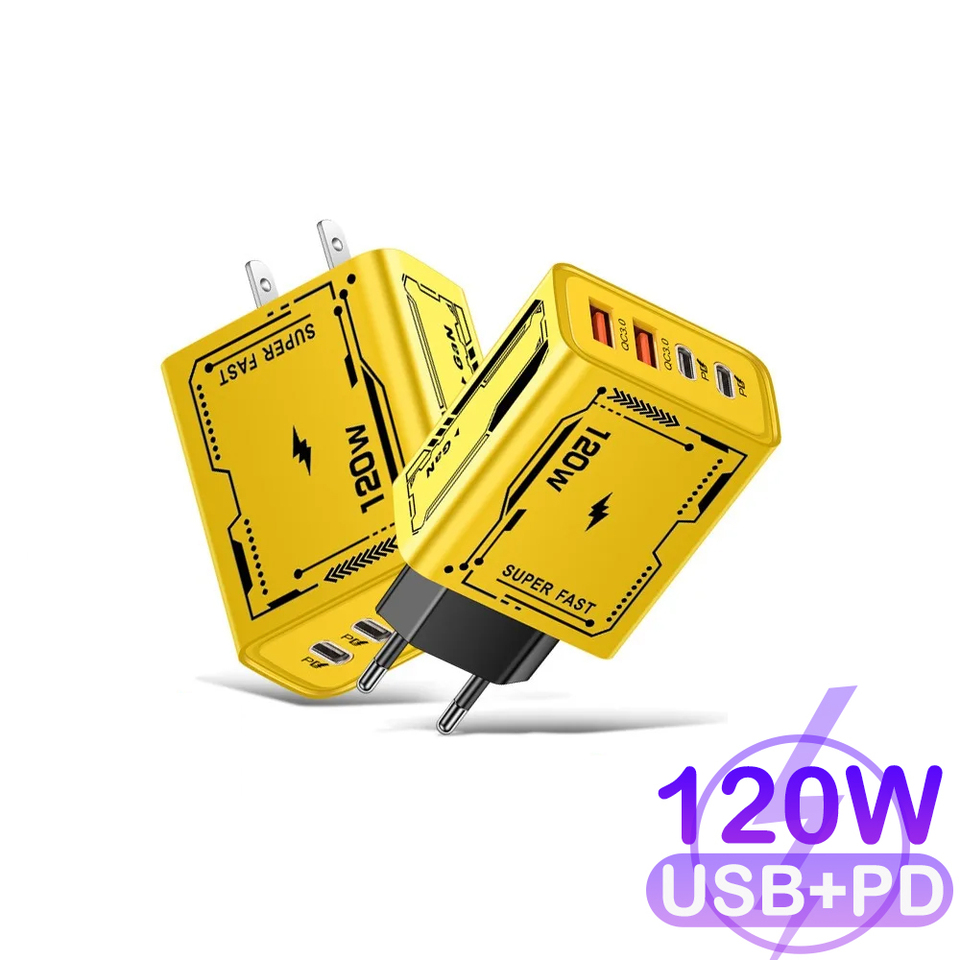 120W Charger Ultra Fast Charging 4 Ports Type-C GaN Wall Charger USB-C QC 3.0 Phone Charger Adapter For iPhone Samsung