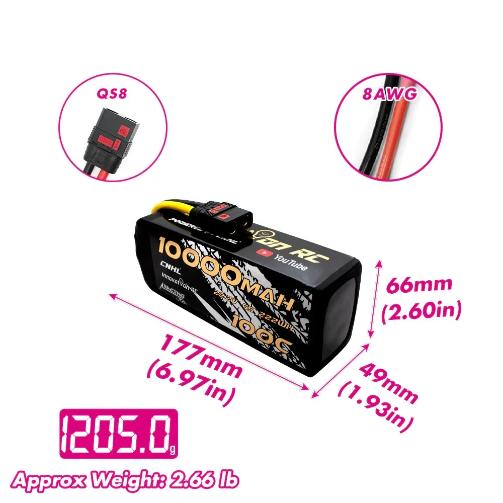 Batterie Lipo CNHL 4S 6S 10000mAh 100C EC5 QS8 pour RC