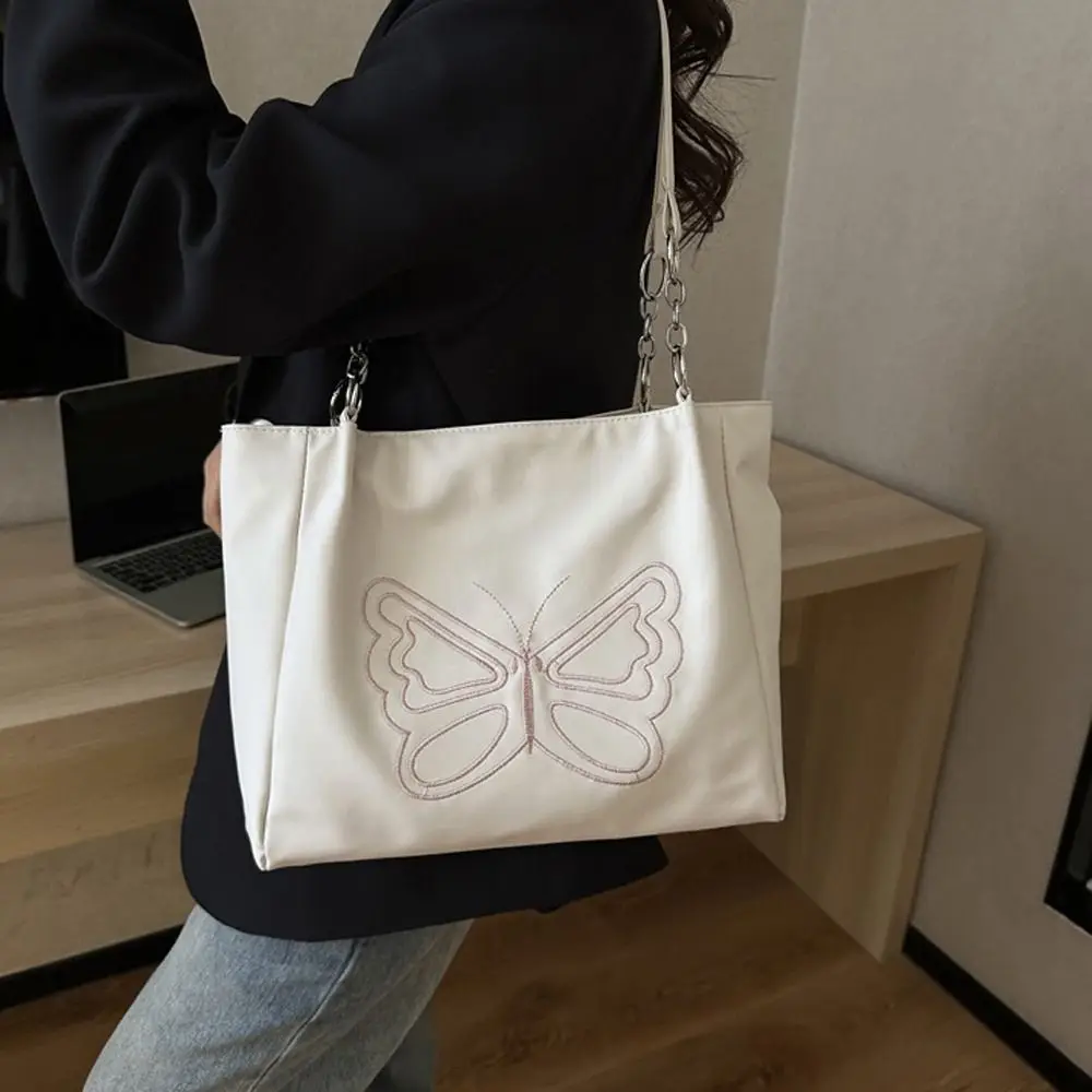 

Zipper Leather Tote Bag Portable Thailand Embroidery PU Shoulder Bag Mommy Bag Korean Style Butterfly Handbag Outdoor