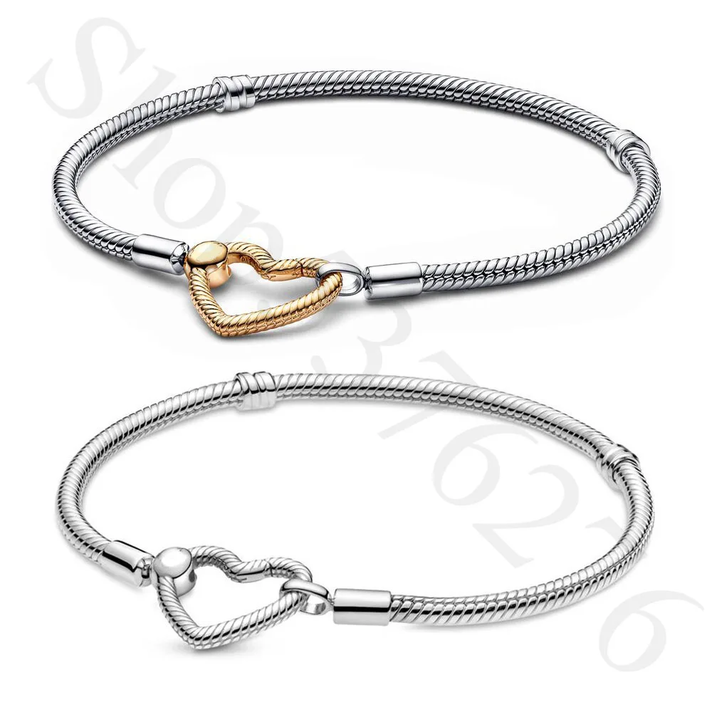 

Authentic 925 Sterling Silver Moments Heart Closure Fashion Snake Chain Bracelet Fit Women Bead Charm Gift DIY Jewelry