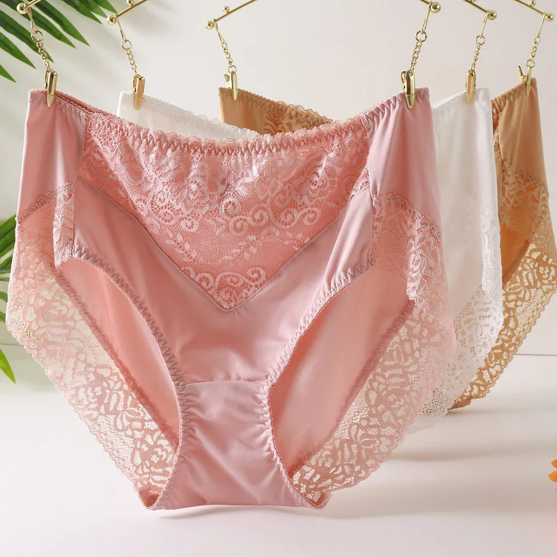 

Plus Size Women's Underwear Panty Sexy Lace Underpants Girl Traceless Thin Shorts Mid Waist Seamless Underpants Female Lingerie