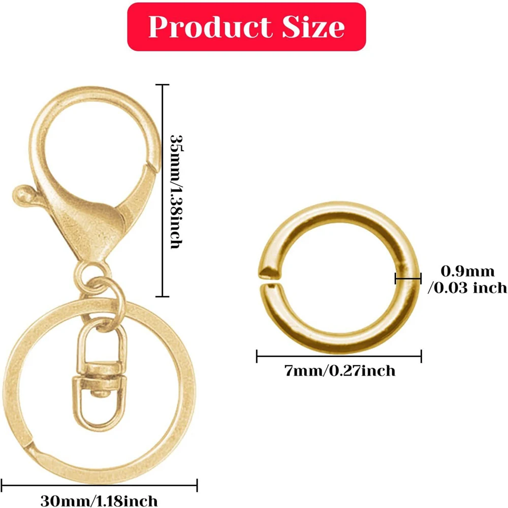 90Pcs Lobster Claw Clasps Keychain Metal Swivel Clasps Swivel Clasps With Flat Split Ring Swivel Trigger Clips Jewelry Making