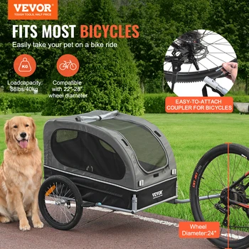 VEVOR 88 lbs Dog Bike Trailer Pet Cart Bicycle Carrier with Wheels, Coupler, Reflectors, Flag, Collapsible to Store for Dogs 2