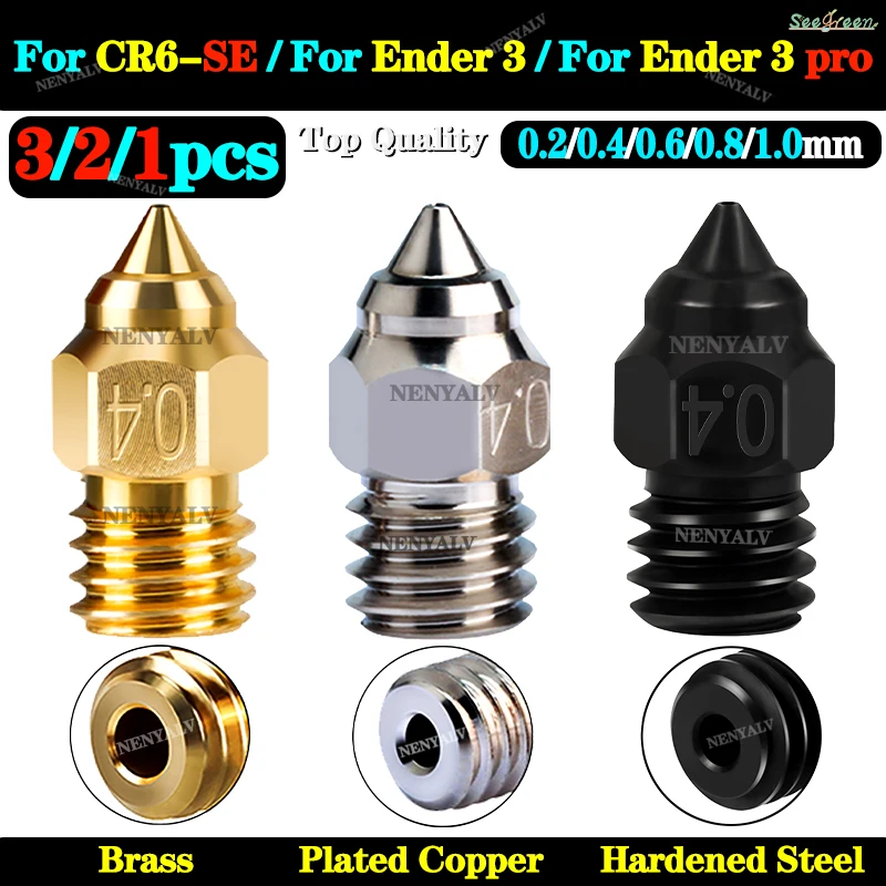 MK8 Nozzle CR-6 SE Hard Steel Brass Copper Plated Nozzles For Creality CR6 SE CR5 PRO /Ender 3 S1 pro / CR10 V2 / Ender 3 nozzle