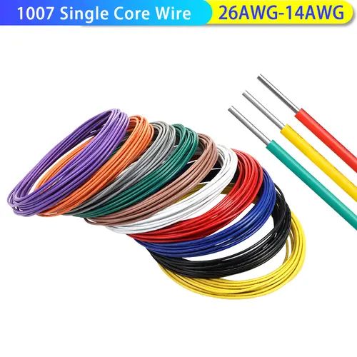 2~50m 1007 Tinned Copper LED Cable 26 24 22 20 18 16 14 AWG Solid Line PVC Insulation Tinned Plating Single Core Wire Line