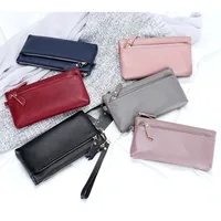 Women's Wristlet Clutch Purse Genuine Leather Clutch Cellphone Smartphone Long Wallet Vintage Purse Travel Double Zip Wristlets - Image 6
