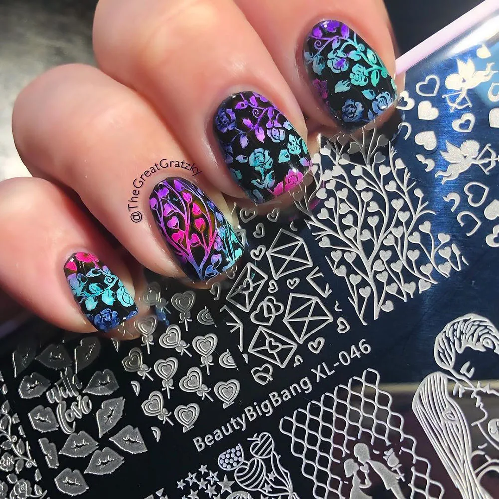 BeautyBigBang Nail Stamping Plates Valentine's Day Love Heart Flowers Pattern For Nails DIY Art Stamp Template XL-046 3