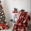 1PC Throw Christmas Red Plaid Flannel Blanket Snowflakes Xmas Holiday Throw Soft Lightweight Decorative Blankets Throws Gifts 2