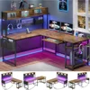 L Shaped Desk with Led Light, Keyboard Tray, Storage Shelves and Headphone Hook for Home Office 1