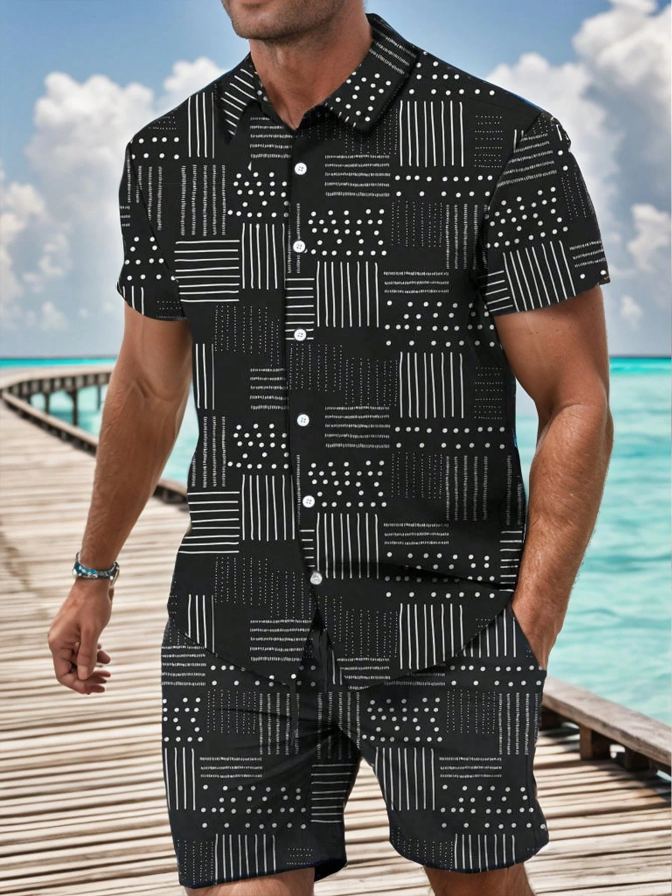 Men's Short Sleeve Shirt with Button Placket | Summer