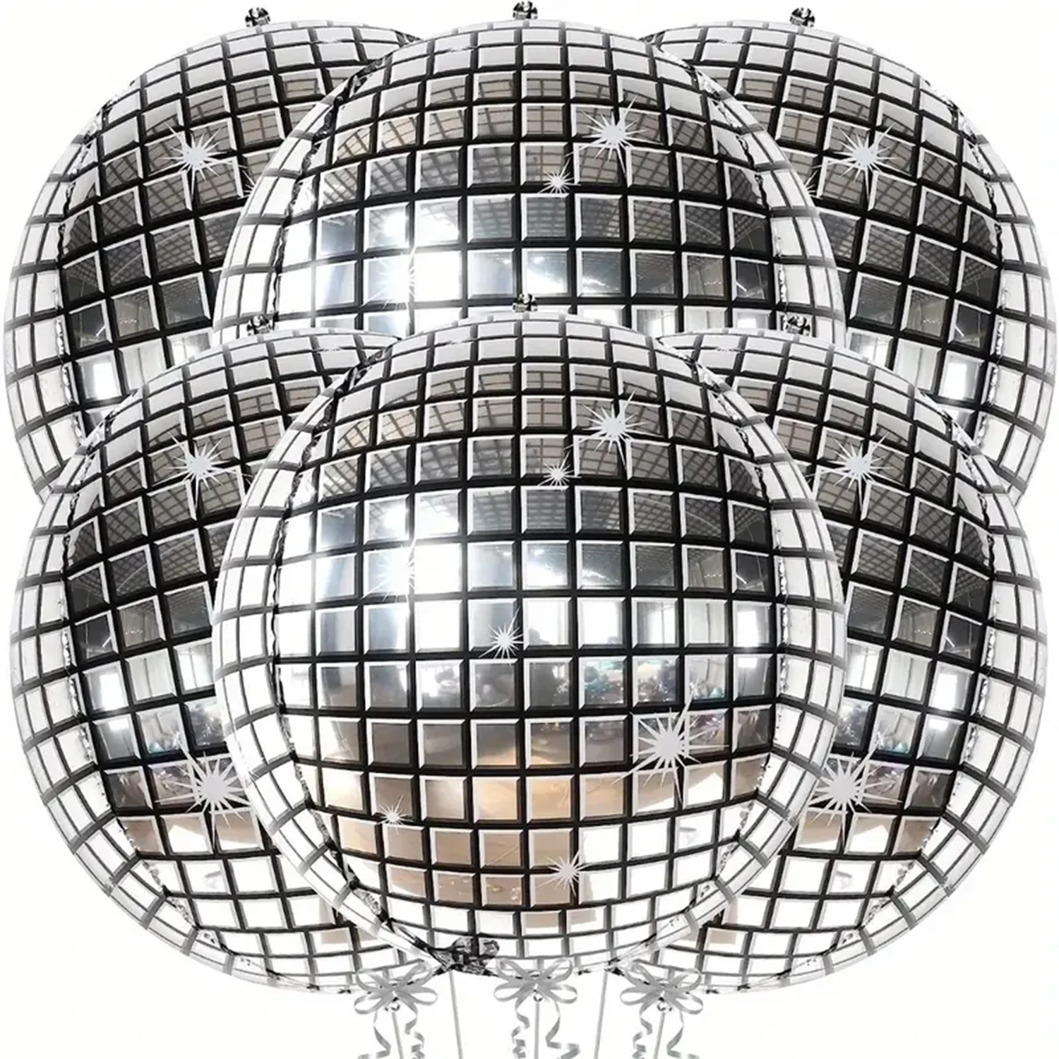 Set of 6 Metallic Disco Dance Party Balloons - 22 Inch Aluminum Film Decor