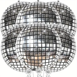Set of 6 Metallic Disco Dance Party Balloons - 22 Inch Aluminum Film Decor - 22inch (Silvery)