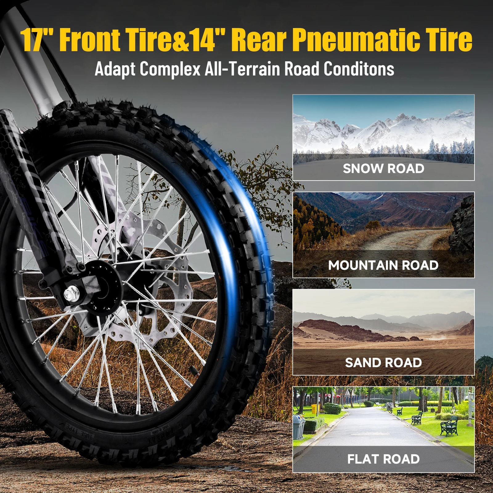 KOOZ HP117E 72V 5000W Pro Electric Dirt Bike for Adults,3 Speed Modes Electric Motorcycle Up to 50 MPH & 40 Miles Long-Range