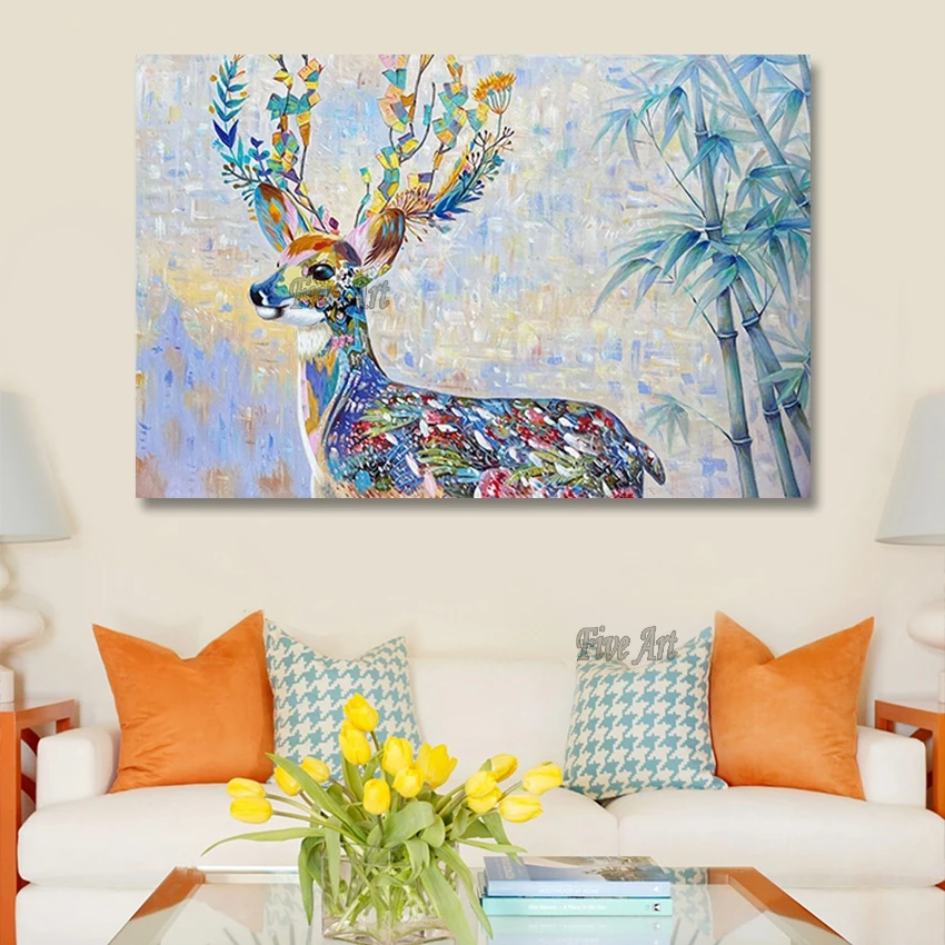 

100% Handmade Beautiful Sika Deer Animal Painting Large Living Room Wall Picture Frameless Decoration Artwork Home Decor Items