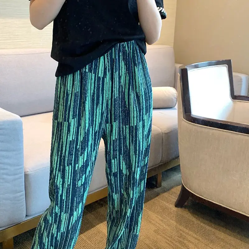 Trousers Tie Dyeing Wide Legs Trousers Woman Pleating New Stripe Leisure Straight Cylinder High Waisted Mopping The Floor