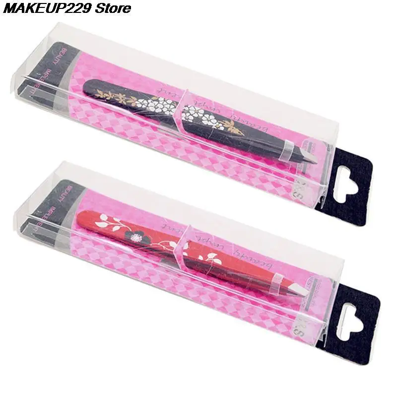 1pc Stainless Steel Eyebrow Tweezer Flower Printed Eyebrow Tweezer Slant Tip Hair Removal Makeup Tool 6