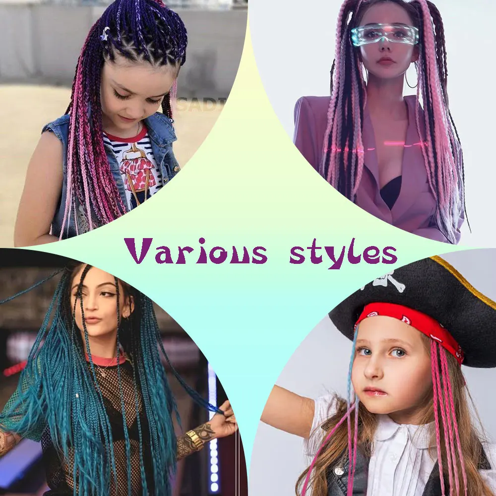 AZQUEEN Synthetic Colored Braided Ponytail Hair Extension Rainbow Color Braids Pony Tail With Elastic Band Girl\'s Pigtail