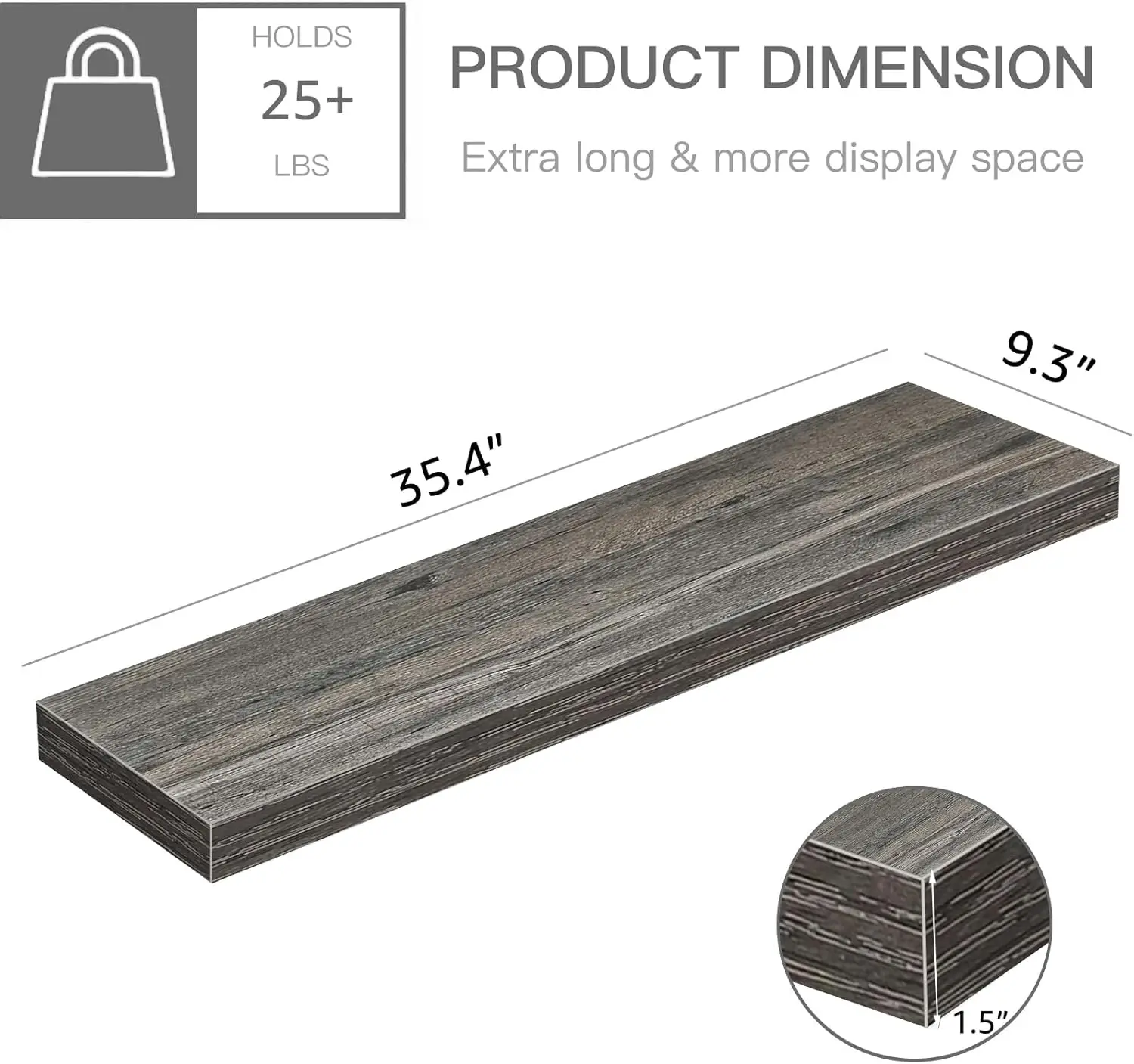 Bathroom Shelves 36 inches Long Wall Shelf 36 x 9 inch Set of 2, Grey (008-90GY)