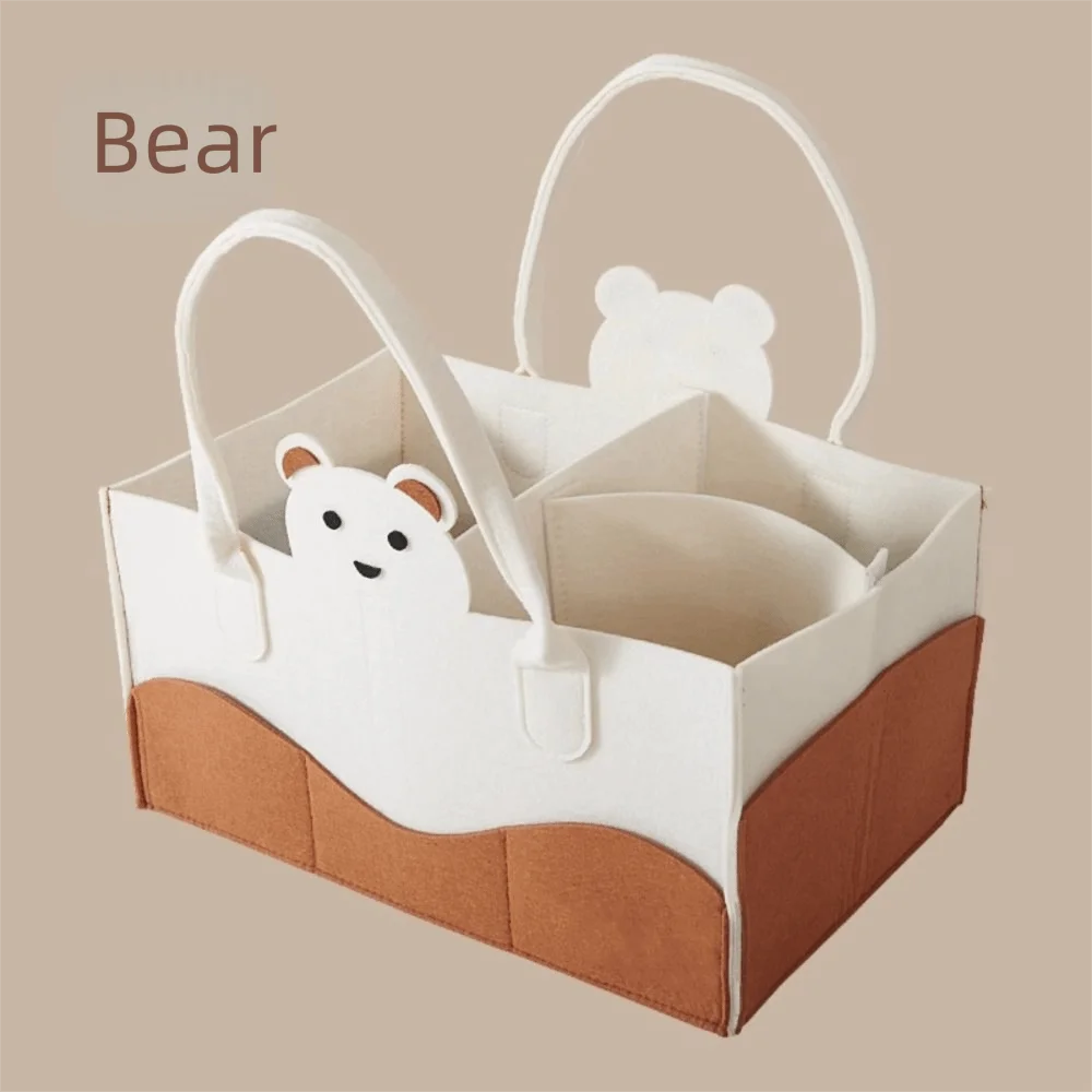 Felt Material Diaper Organizer Foldable Design Non-Woven Fabric Portable Baby Organizer Cartoon Print Portable Bag
