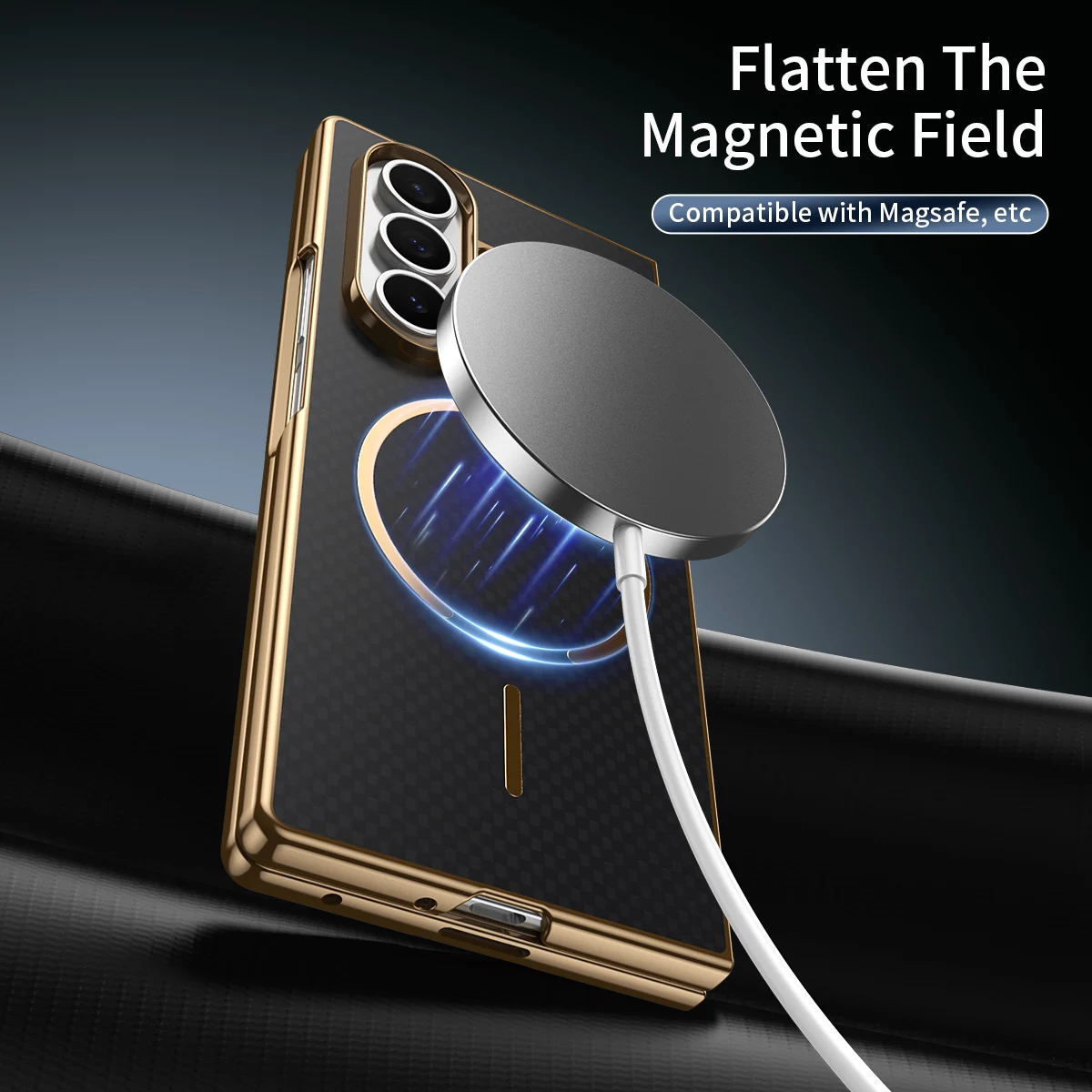 Enhanced Plating Kavlar Magnetic Phone Case with Wireless Charging and Tempered Glass