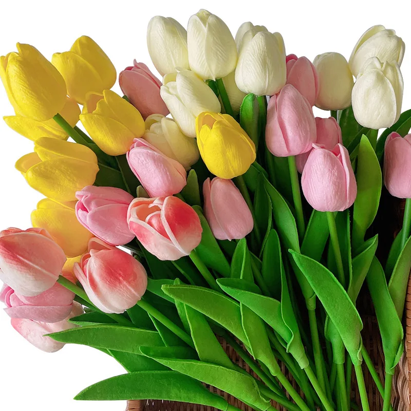 

10 Pcs Multicolor Tulips Artificial Flowers For Valentines Easter Spring Wreath Wedding Bouquet Centerpiece Floral Dining Room