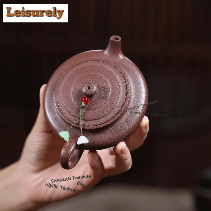 150ml Yixing Purple Clay Teapots Handmade Flat Pot Raw Ore Peach Blossom Mud Tea Brewing Kettle With Infuser Zisha Tea Set Gift