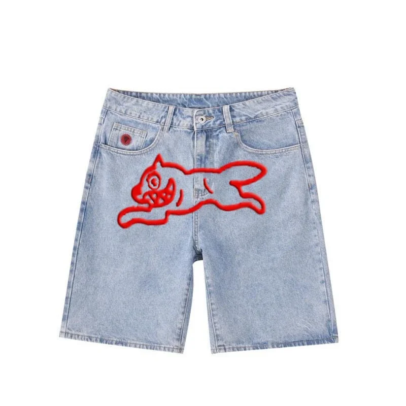 American denim shorts printed dog shorts three-quarter pants sports streetwear