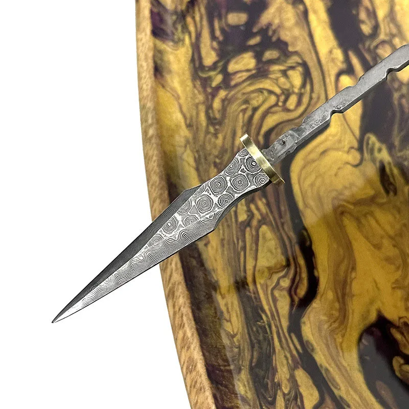 DIY Tea Knife Blank Rosette Real Damascus Steel Pu 'er Tea Needles Cutter Stainless Steel Metal Handle