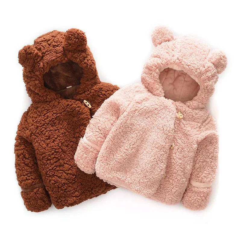 Baby Boy Chamarra Autumn Winter Thick Lamb Wool Chamarras faux fur Coat Kids Hoodies Outerwear Cartoon Bear flannel Coats Ropa