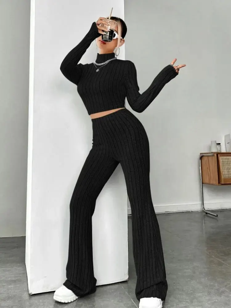 Stand Collar Navel T-shirt and Trumpet pants - Image 6