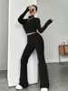 Stand Collar Navel T-shirt and Trumpet pants 6