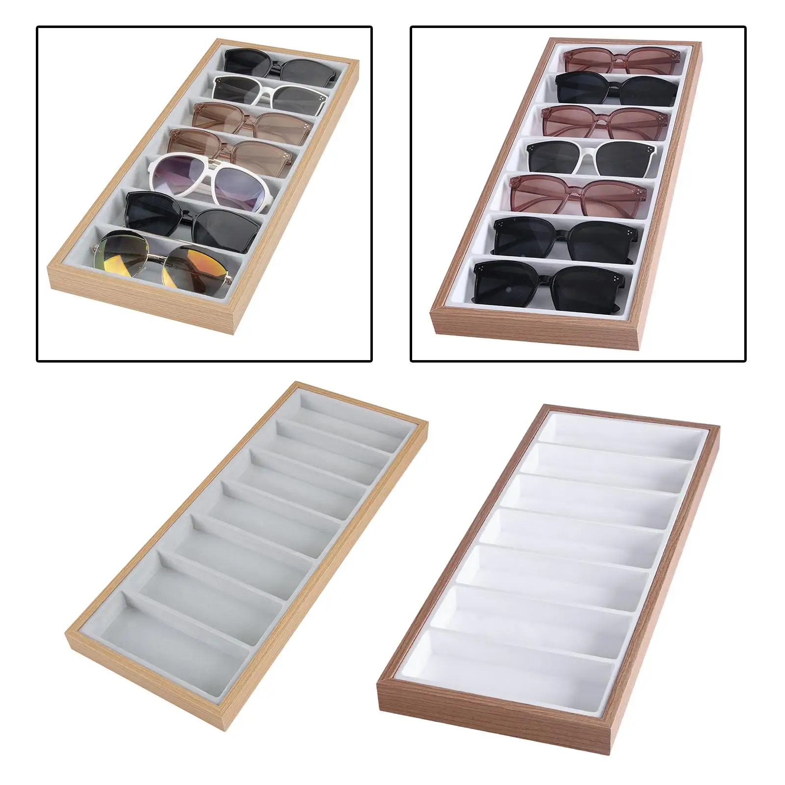7 Slot Eyeglass Sunglass Storage Box Wooden Glasses Display Case ...