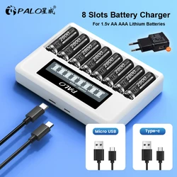 PALO 1.5V Li-ion Battery Charger 4 Slot 8 Slot Fast Smart Intelligent Usb Charger For 1.5V Lithium AA AAA Rechargeable Batteries