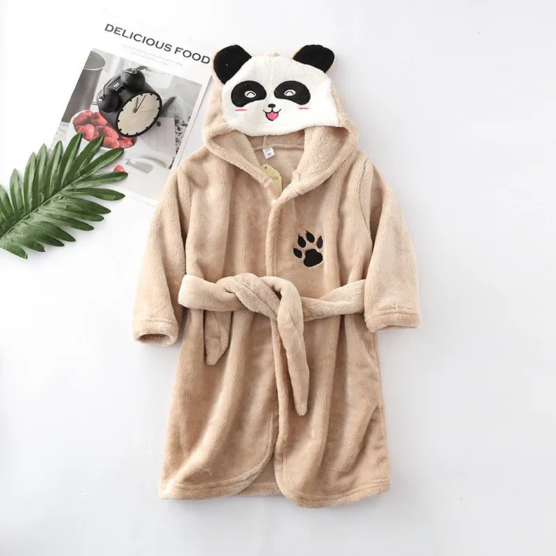 

Cartoon Panda Soft Comfortable Winter Kids Boys Girl Baby Bathrobe Sleepwear Flannel Hooded Pajamas Robes Homewear Clothing New